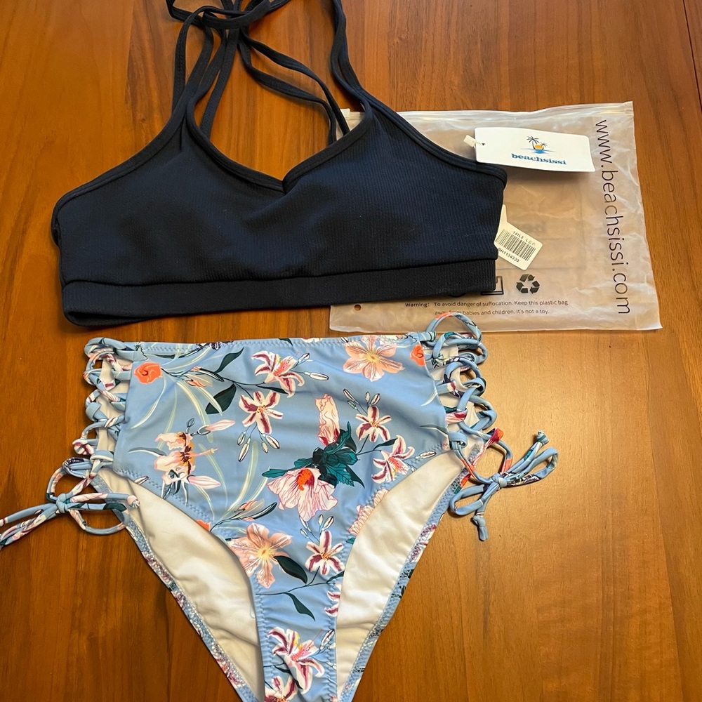 Beachsissi high waist blue bikini L